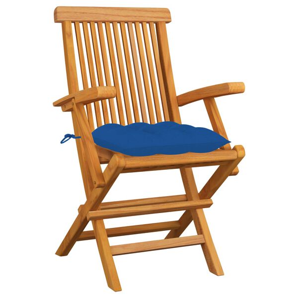 vidaXL Chaises de jardin avec coussins bleu lot de 3 Bois teck massif
