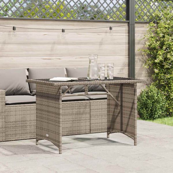 vidaXL Table de jardin avec dessus en verre gris 110x68x70 cm rotin