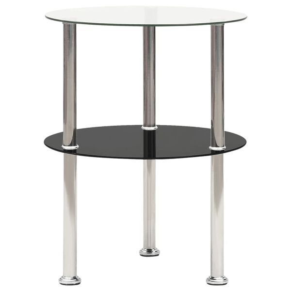 vidaXL Table d'appoint 2 niveaux Transparent et noir 38cm Verre tremp&eacute;