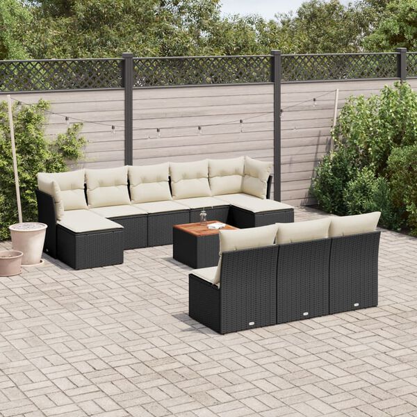 vidaXL Salon de jardin 11 pcs avec coussins noir r&eacute;sine tress&eacute;e
