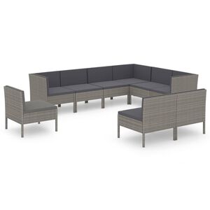 vidaXL Salon de jardin 9 pcs avec coussins R&eacute;sine tress&eacute;e Gris