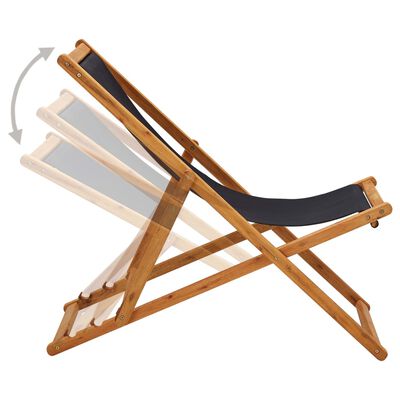 vidaXL Chaise pliable de plage bois d'eucalyptus et tissu noir