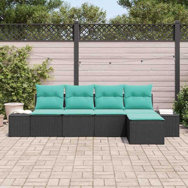 vidaXL Ensemble de canapé de jardin 5 pcs Noir et turquoise polyrotin
