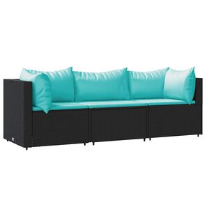 vidaXL Salon de jardin 3 pcs avec coussins Noir R&eacute;sine tress&eacute;e