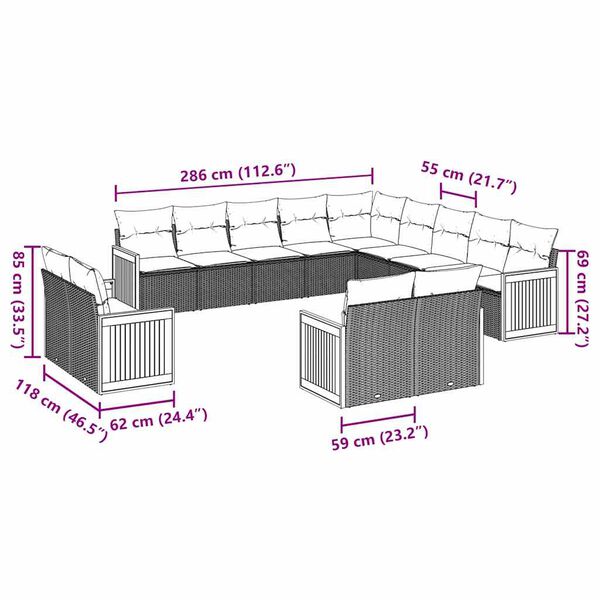 vidaXL Salon de jardin avec coussins 13 pcs noir r&eacute;sine tress&eacute;e