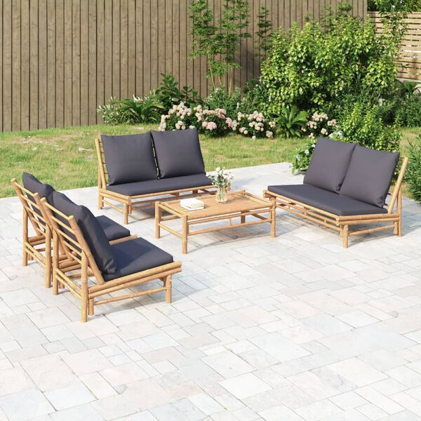 vidaXL Salon de jardin 5 pcs avec coussins gris fonc&eacute; bambou