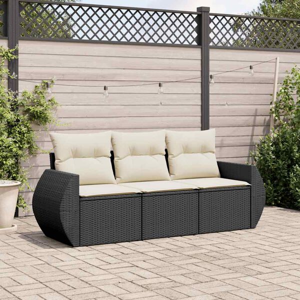 vidaXL Salon de jardin 3 pcs avec coussins noir r&eacute;sine tress&eacute;e