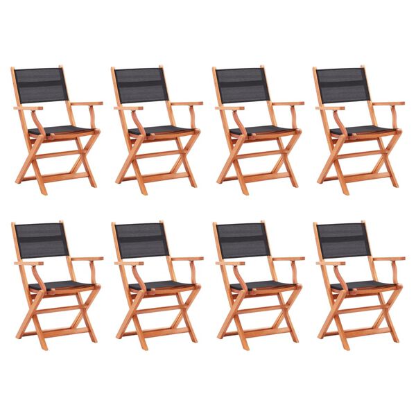 vidaXL Chaises pliables de jardin lot de 8 noir eucalyptus textilène