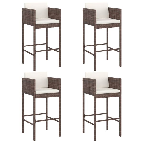 vidaXL Tabourets de bar lot de 4 avec coussins marron résine tressée