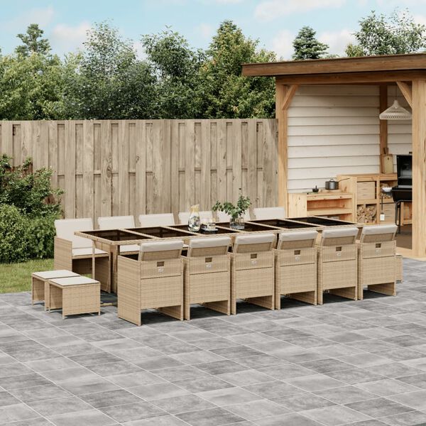 vidaXL Ensemble &agrave; manger de jardin et coussins 17 pcs beige