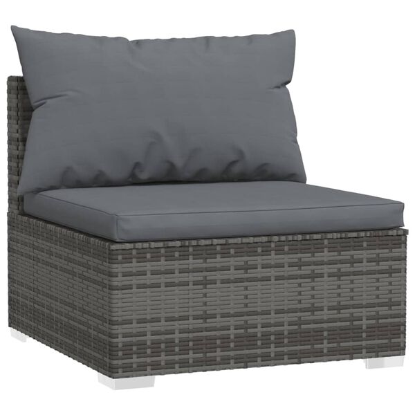 vidaXL Salon de jardin 8 pcs avec coussins Gris R&eacute;sine tress&eacute;e