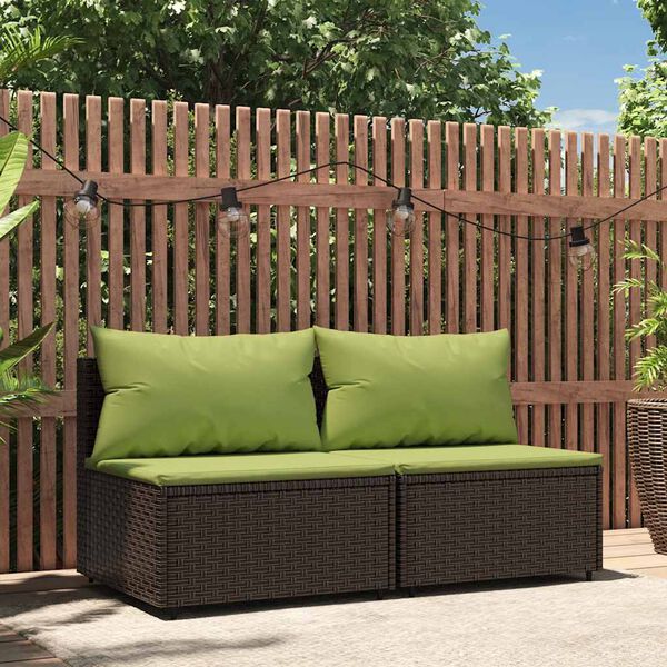 vidaXL Canap&eacute;s centraux de jardin coussins 2pcs marron r&eacute;sine tress&eacute;e