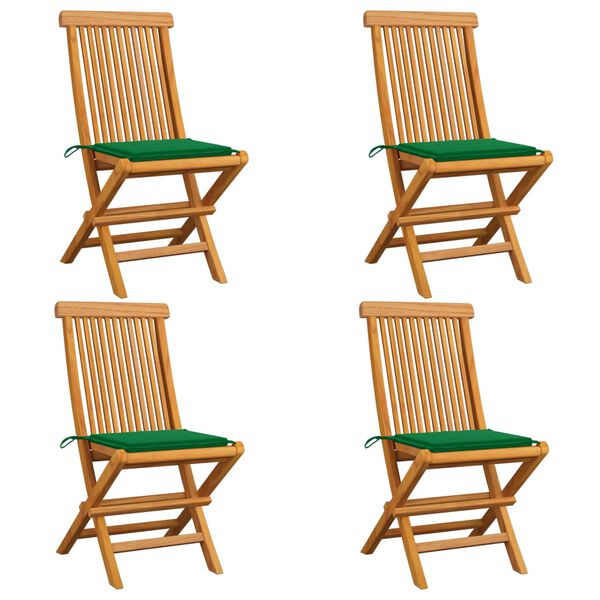 vidaXL Chaises de jardin et coussins vert lot de 4 Bois de teck massif