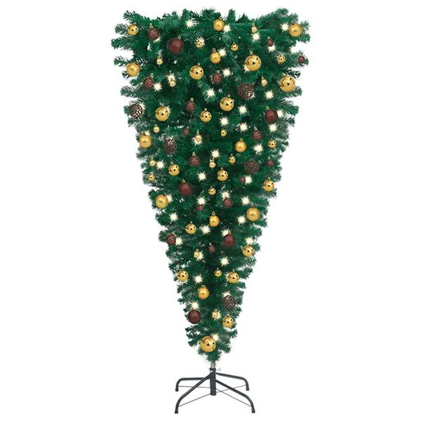 vidaXL Arbre de No&euml;l artificiel renvers&eacute; pr&eacute;-&eacute;clair&eacute; et boules 210 cm