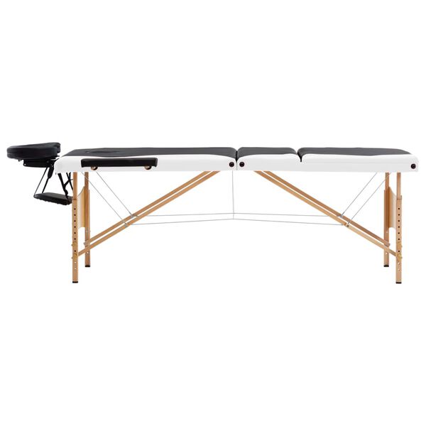 vidaXL Table de massage pliable 3 zones Bois Noir et blanc