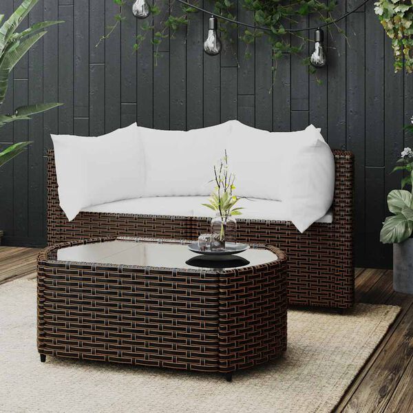 vidaXL Salon de jardin 3 pcs avec coussins marron r&eacute;sine tress&eacute;e