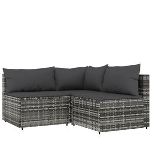vidaXL Salon de jardin 3 pcs avec coussins Gris R&eacute;sine tress&eacute;e