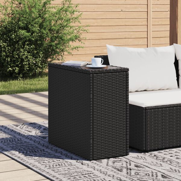 vidaXL Table d'appoint de jardin avec dessus en verre noir rotin
