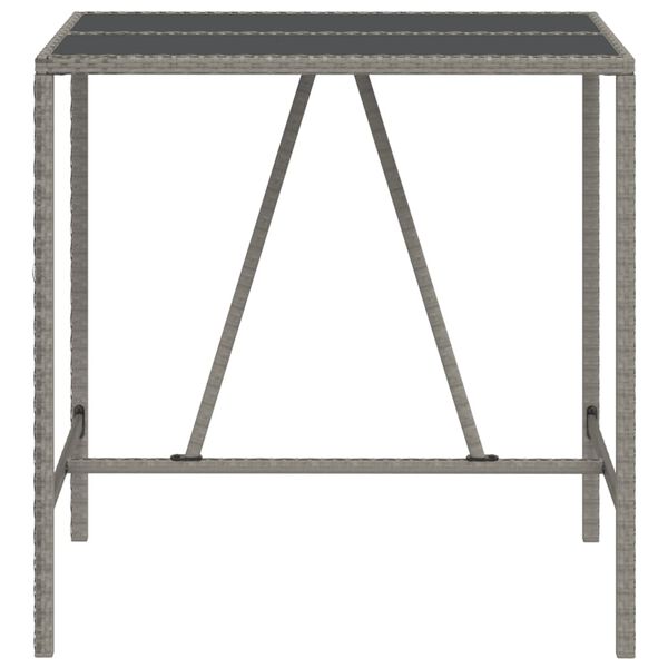 vidaXL Table de bar et dessus en verre gris 110x70x110 cm poly rotin