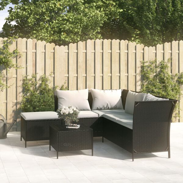 vidaXL Salon de jardin 4 pcs avec coussins Noir Résine tressée