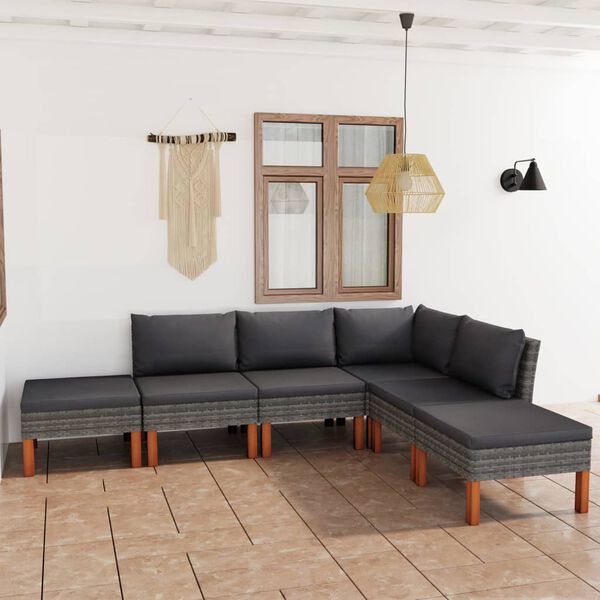 vidaXL Salon de jardin 6 pcs avec coussins R&eacute;sine tress&eacute;e Gris