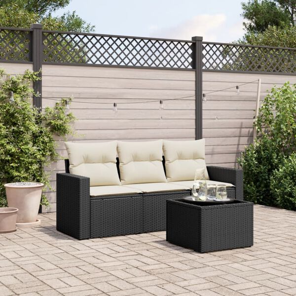 vidaXL Salon de jardin 4 pcs avec coussins noir r&eacute;sine tress&eacute;e