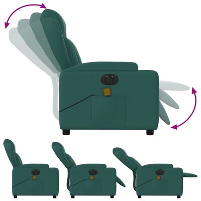 vidaXL Fauteuil inclinable de massage électrique vert foncé tissu