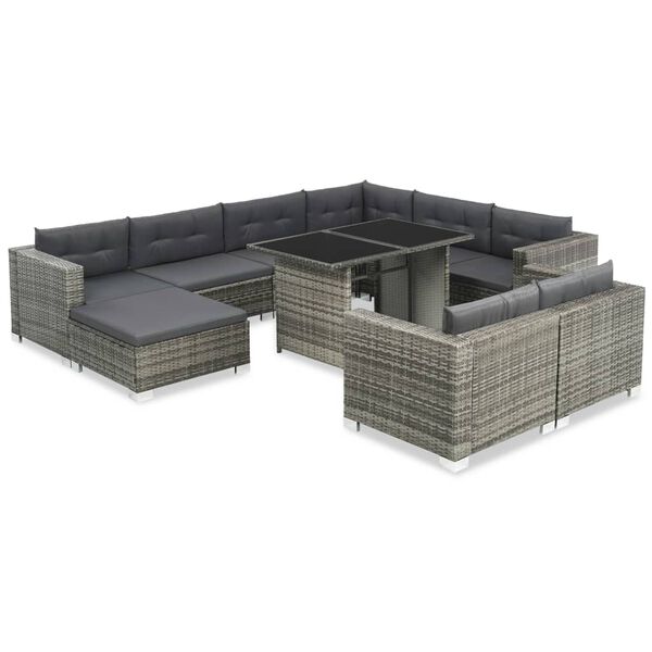 vidaXL Salon de jardin 10 pcs avec coussins R&eacute;sine tress&eacute;e Gris
