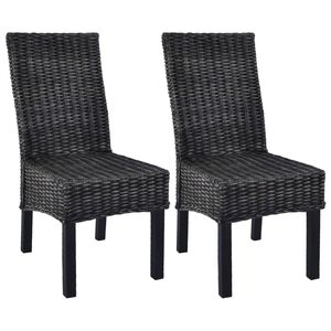 vidaXL Chaises &agrave; manger lot de 2 noir rotin kubu et bois d'acajou