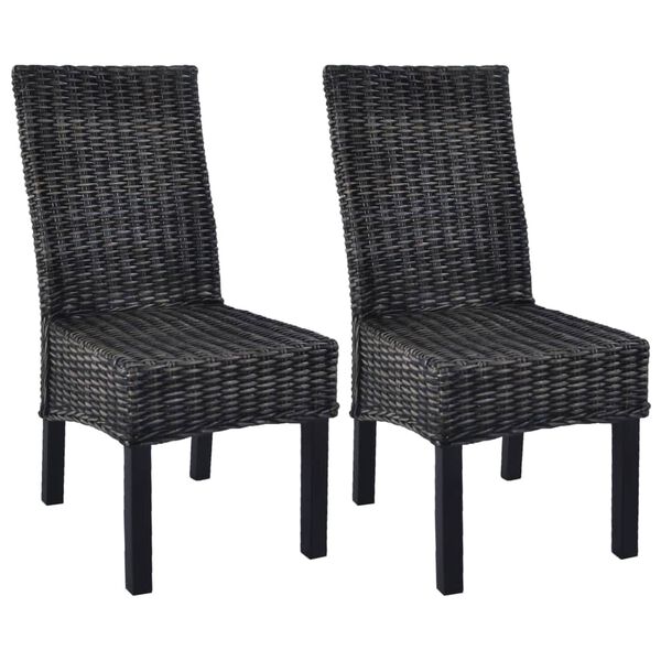 vidaXL Chaises &agrave; manger lot de 2 noir rotin kubu et bois d'acajou