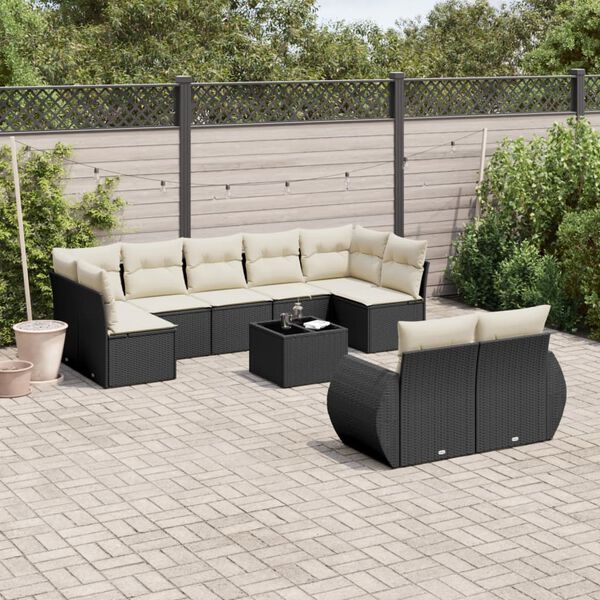 vidaXL Salon de jardin 10 pcs avec coussins noir r&eacute;sine tress&eacute;e