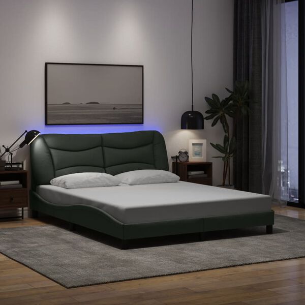vidaXL Cadre de lit avec LED sans matelas Hvar gris foncé 152x203 cm tissu