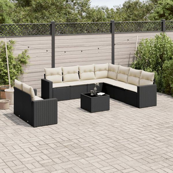 vidaXL Salon de jardin 10 pcs avec coussins noir r&eacute;sine tress&eacute;e