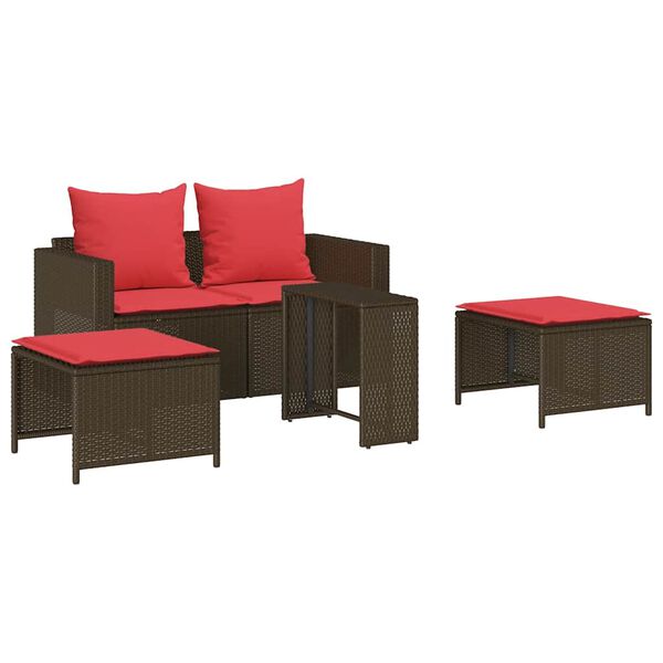 vidaXL Salon de jardin 5 pcs avec coussins empilable marron polyrotin