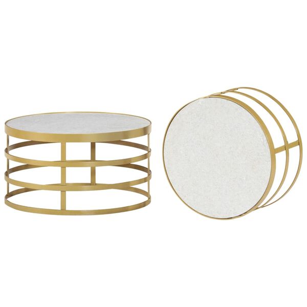 vidaXL Ensemble de table basse 2 pcs Marbre Laiton et blanc