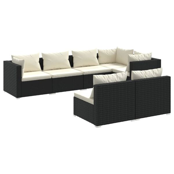 vidaXL Salon de jardin 7 pcs avec coussins Noir R&eacute;sine tress&eacute;e