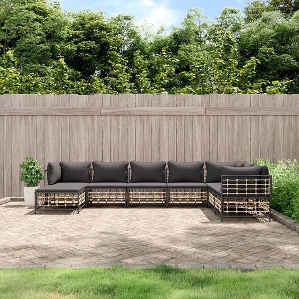 vidaXL Salon de jardin 8 pcs avec coussins anthracite r&eacute;sine tress&eacute;e