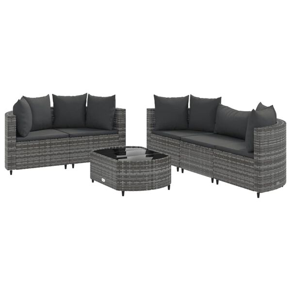 vidaXL Salon de jardin 6 pcs avec coussins gris r&eacute;sine tress&eacute;e