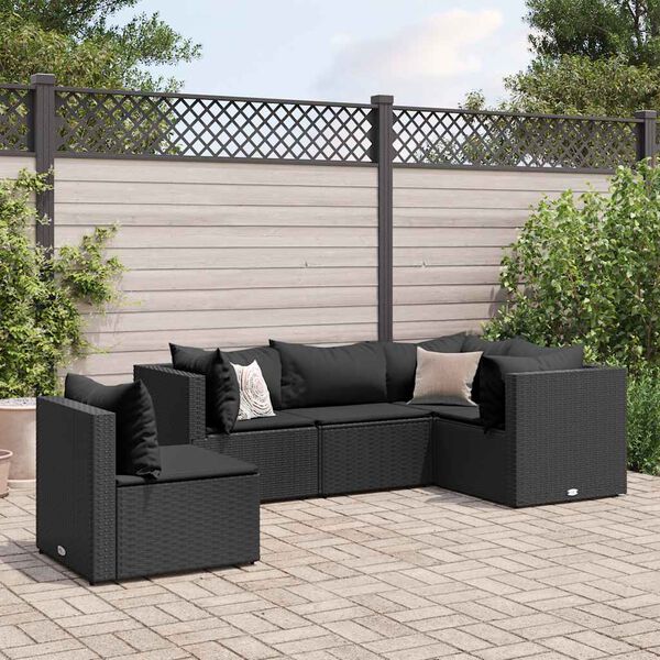vidaXL Salon de jardin 5 pcs avec coussins Noir R&eacute;sine tress&eacute;e