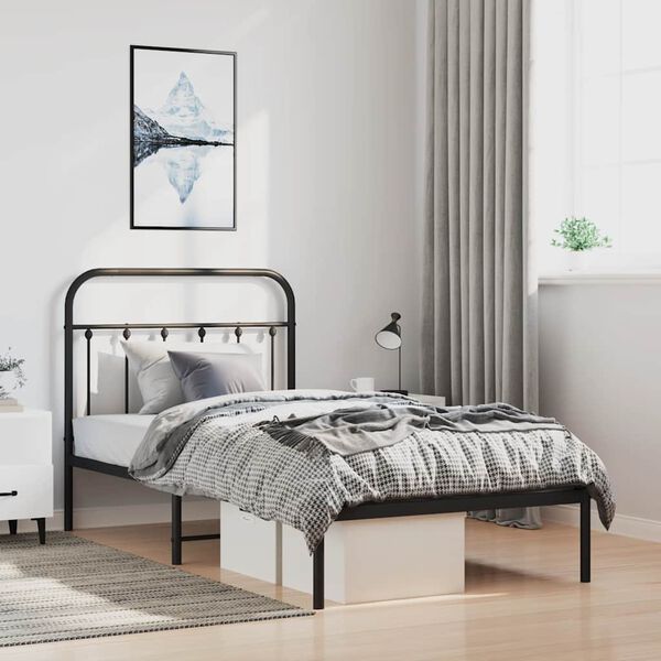 vidaXL Cadre de lit métal sans matelas avec tête de lit noir 100x190cm
