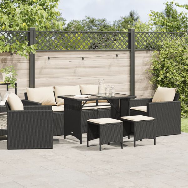 vidaXL Salon de jardin 6 pcs avec coussins noir r&eacute;sine tress&eacute;e