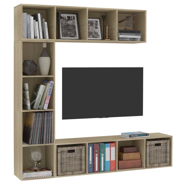 vidaXL Jeu de biblioth&egrave;que/meuble TV 3 pcs Ch&ecirc;ne sonoma 180x30x180 cm