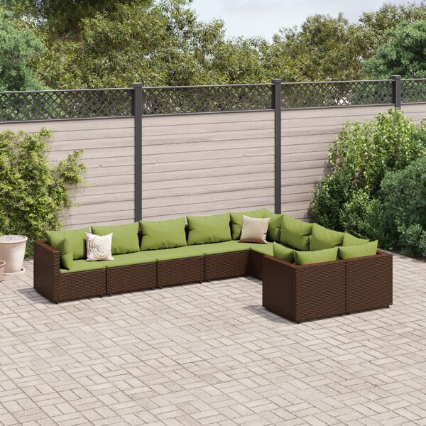vidaXL Salon de jardin avec coussins 9 pcs marron r&eacute;sine tress&eacute;e