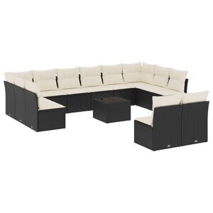 vidaXL Salon de jardin avec coussins 13 pcs noir r&eacute;sine tress&eacute;e