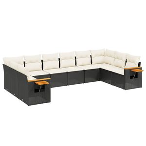 vidaXL Salon de jardin 10 pcs avec coussins noir r&eacute;sine tress&eacute;e