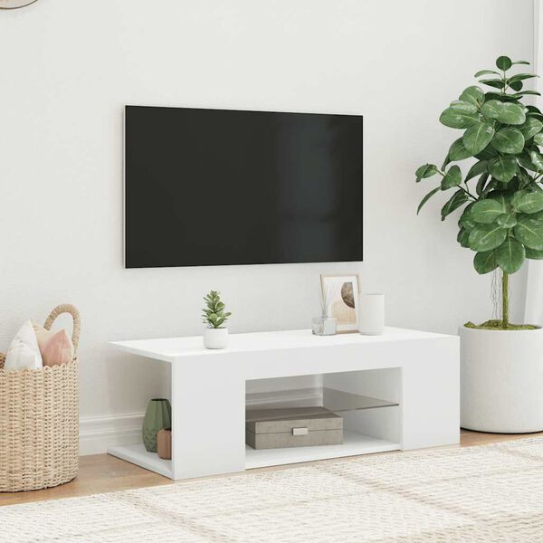 vidaXL Meuble TV avec lumi&egrave;res LED Blanc 90x39x30 cm