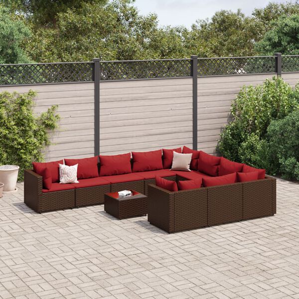 vidaXL Salon de jardin et coussins 11 pcs marron r&eacute;sine tress&eacute;e