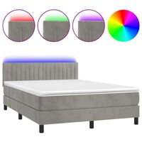 vidaXL Sommier à lattes de lit avec matelas et LED gris clair velours