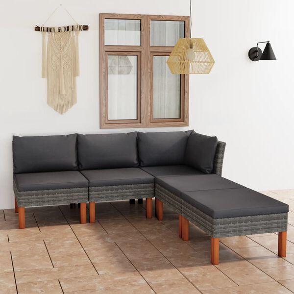 vidaXL Salon de jardin 5 pcs avec coussins R&eacute;sine tress&eacute;e Gris