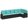vidaXL Ensemble de canapé de jardin 6 pcs Noir et turquoise polyrotin